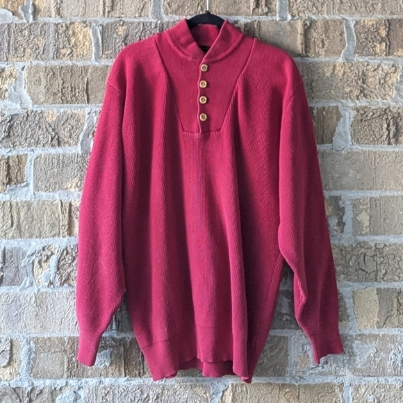 VTG 80s Eddie Bauer Red 100% Cotton Henley Sweater Size Large TALL - Picture 6 of 6